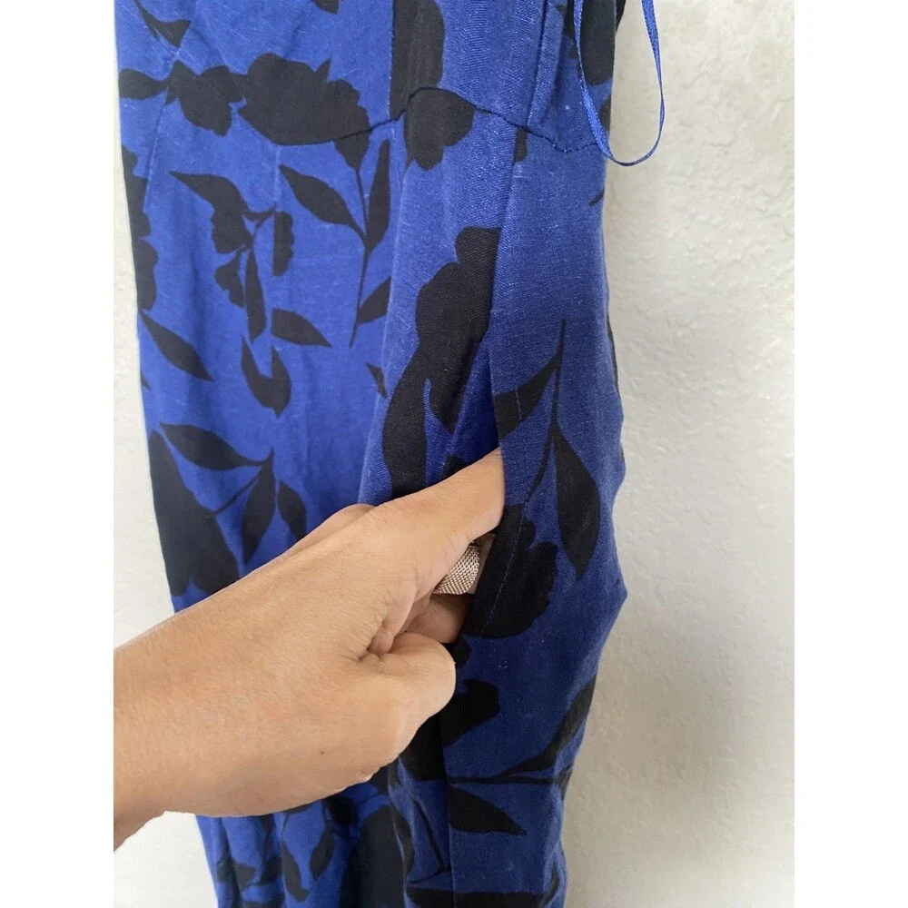 NWT~ Kate Spade sz 6 Classic Rose Floral Navy Blk Jumpsuit one shoulder bow